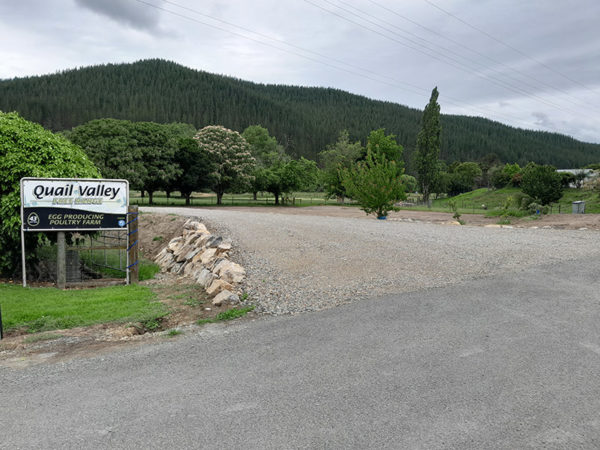 Quail Valley Carpark - right of Quail Valley Free Range sign